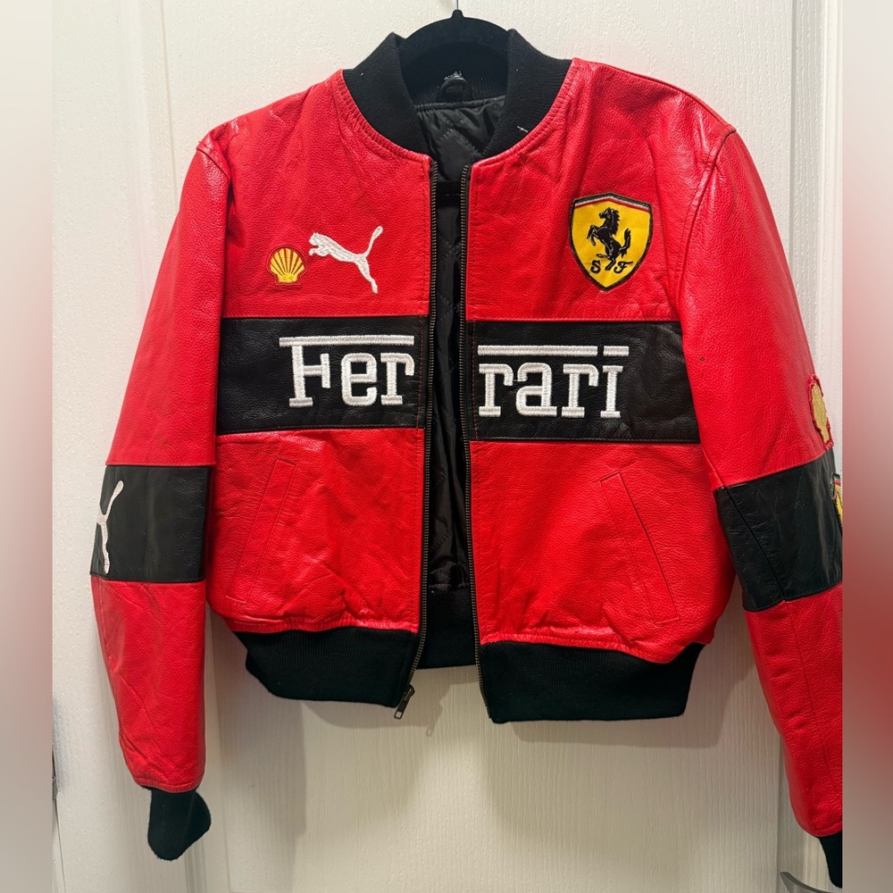 Handmade Vintage Ferrari Racing Vegan Leather Crop Jacket Red Formula1 Size XS/S - Picture 2 of 7